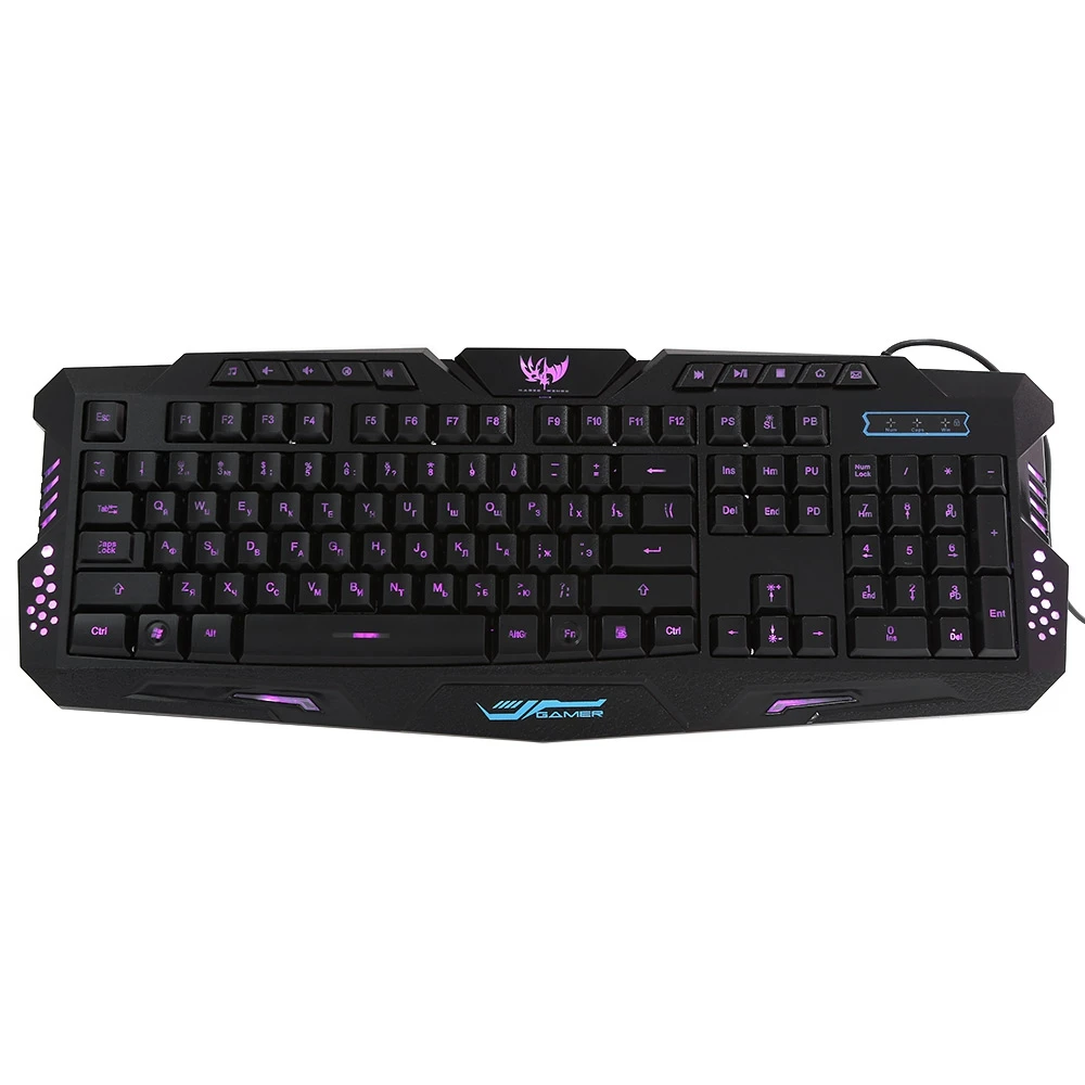 Двуязычный русский/английский 3 Подсветка Цвета проводной Pro Gaming Keyboard с