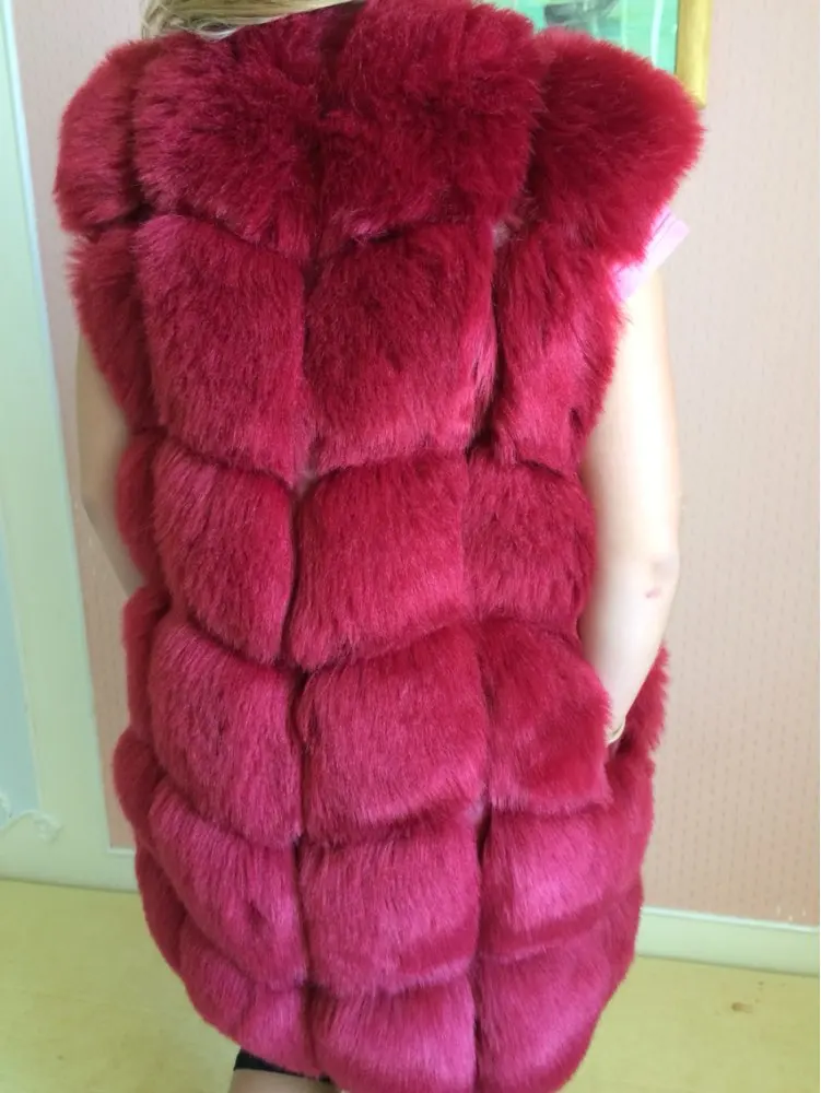 Wine red ZADORIN 5XL 6XL женский меховой жилет зимний теплый жилет из искусственного меха для женщин плюс размер модное длинное пальто из искусственного меха с круглым вырезом без рукавов - Цвет: Wine red