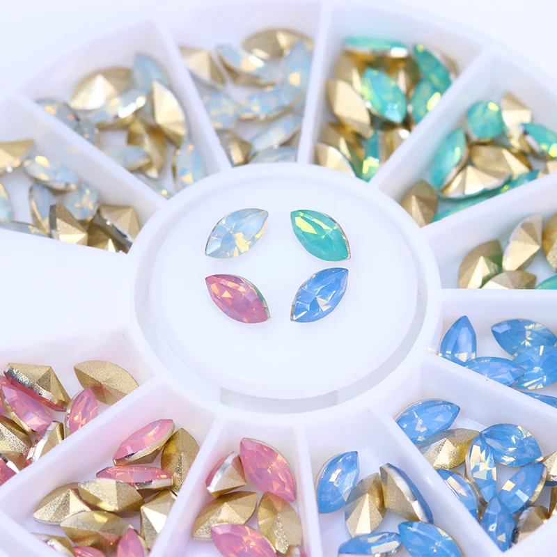 Серия Marquise Стразы для ногтей многоцветные опаловые острые нижние аксессуары для маникюра 3D украшения для ногтей в колесах