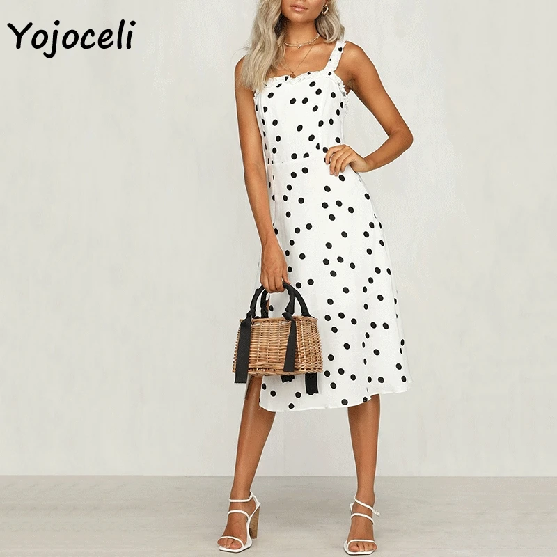 Yojoceli/2019 летнее платье в горошек с принтом женское повседневное пляжное boho до
