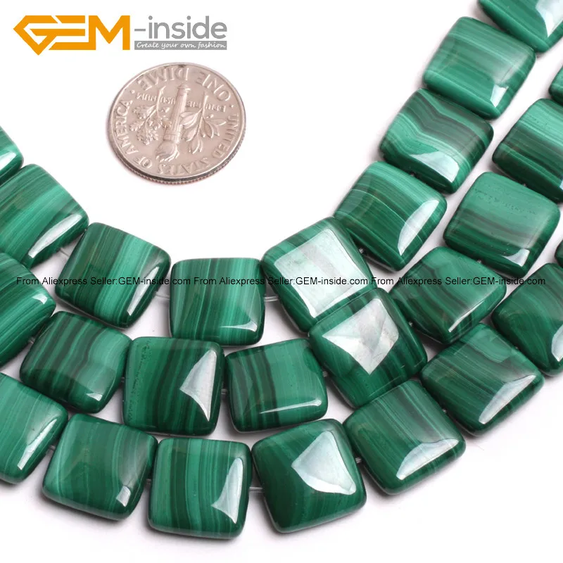 Gem-inside натуральные плоские овальные малахитовые каменные бусы для изготовления ювелирных изделий квадратной формы и формы монет 15 дюймов DIY