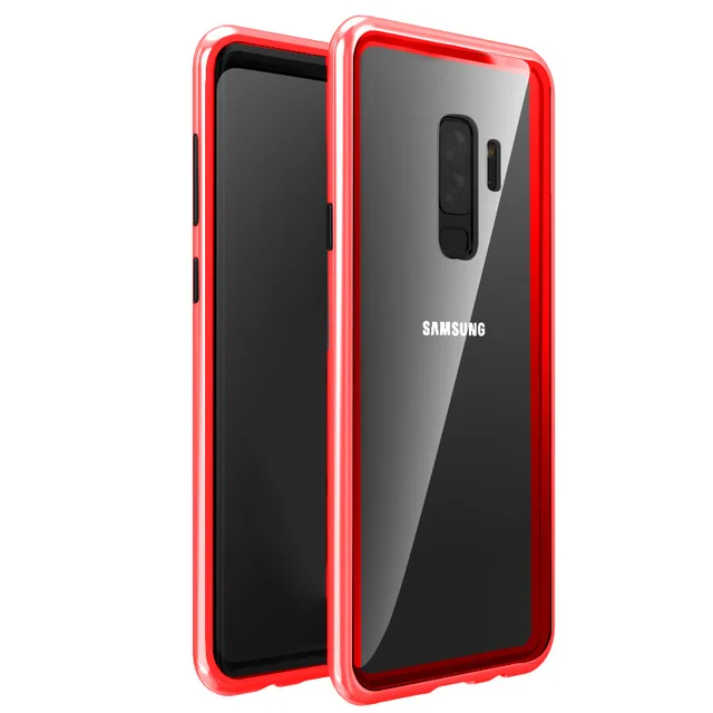 Clear-Red Роскошный металлический магнитный стеклянный Чехол-книжка для samsung Galaxy s9 s8 plus s10 e note 8 9 j4 j6 j8 a7 a9, Магнитный чехол - Цвет: Clear-Red