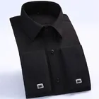 Мужская деловая рубашка с французскими манжетами, черная Повседневная Формальная рубашка с длинными рукавами и запонками, модель 6XL, 2021