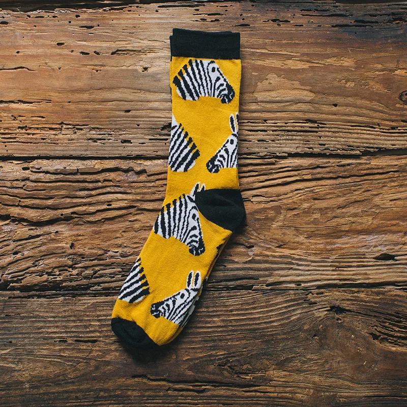 Yellow bottom zebra Harajuku/Веселые мужские носки; забавные мужские носки с ленивцем; женские носки с рисунками животных, инопланетян, Чили, усов, ленивцев; Новинка; носки из чесаного хлопка; забавные носки - Цвет: Yellow bottom zebra