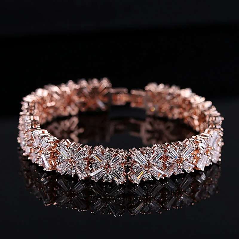 Сверкающие Камни CZ браслеты для женщин кубический цирконий кластер цветок