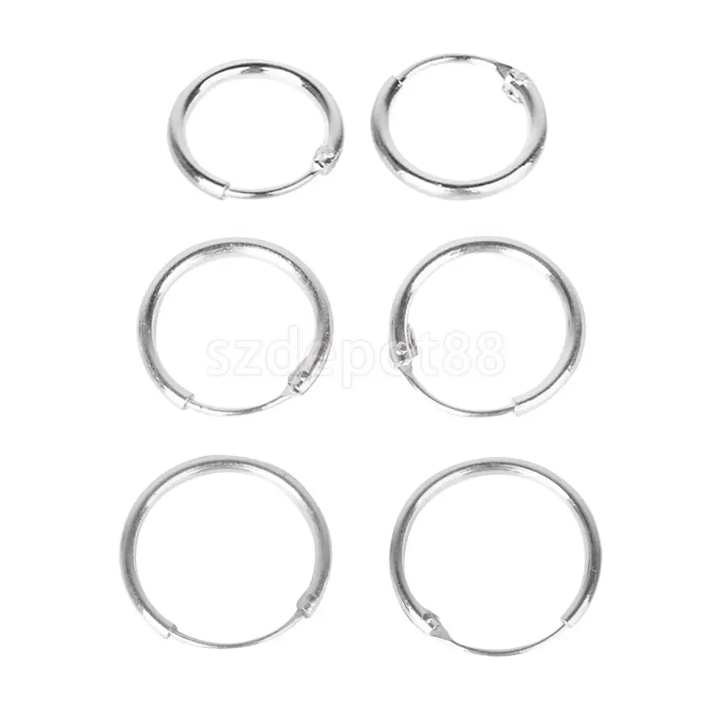 

SPMART 3 Pairs Non-allergic Silver color Sleepers Hinged Hoop Earrings Jewelry 8 10 12mm