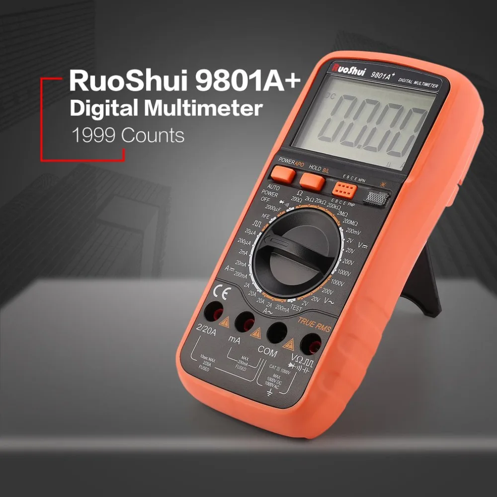 RuoShui 9801A + цифровой мультиметр 1999 отсчетов True RMS AC/DC Вольт Ампер Ом Емкость диод hFE