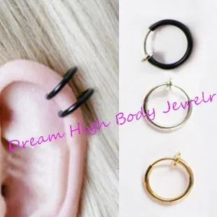 Fake Nose Ring Piercing Clip On Lip Hoop Rings Earrings Steel Black Ear Stud Body Jewelry Punk Round No Hole