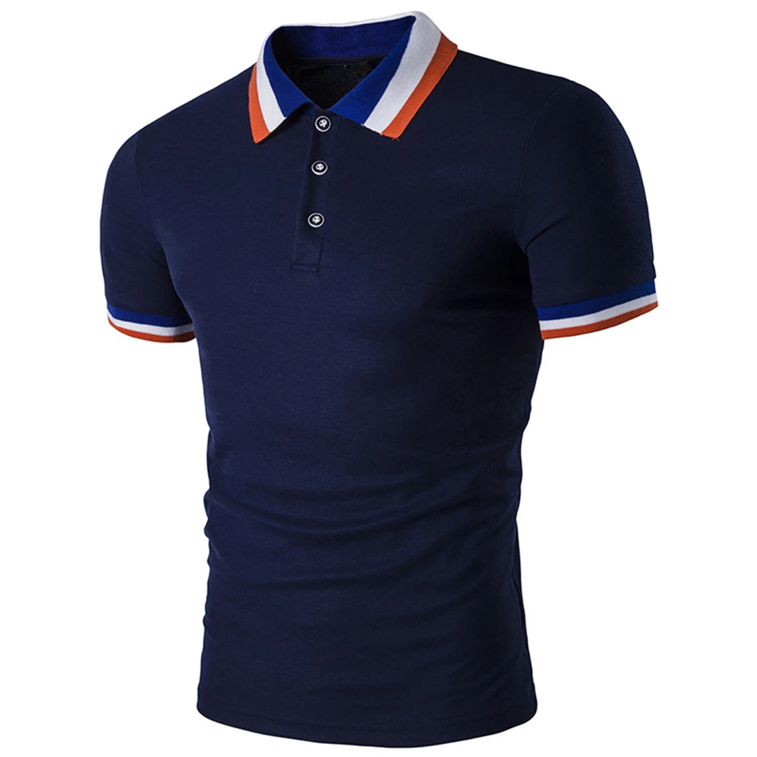 Стильные тонкие повседневные футболки Turn-Down collar с коротким рукавом однотонный