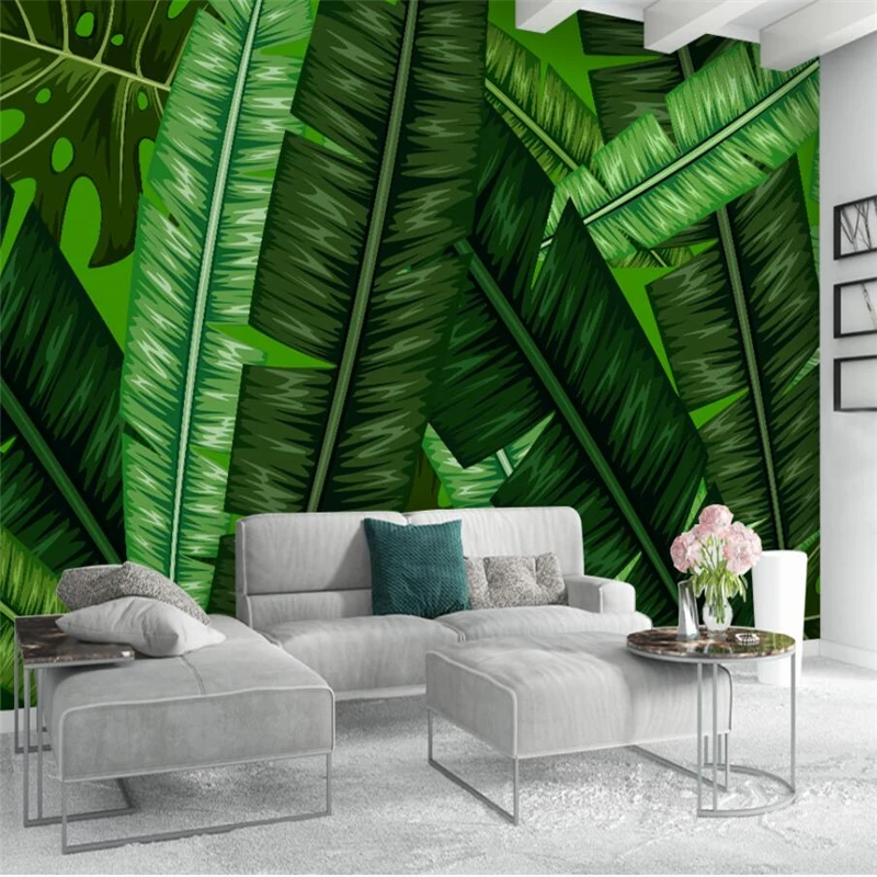 

wellyu Nordic minimalist fresh tropical banana leaf watercolor style wall custom large mural green wallpaper papel de parede