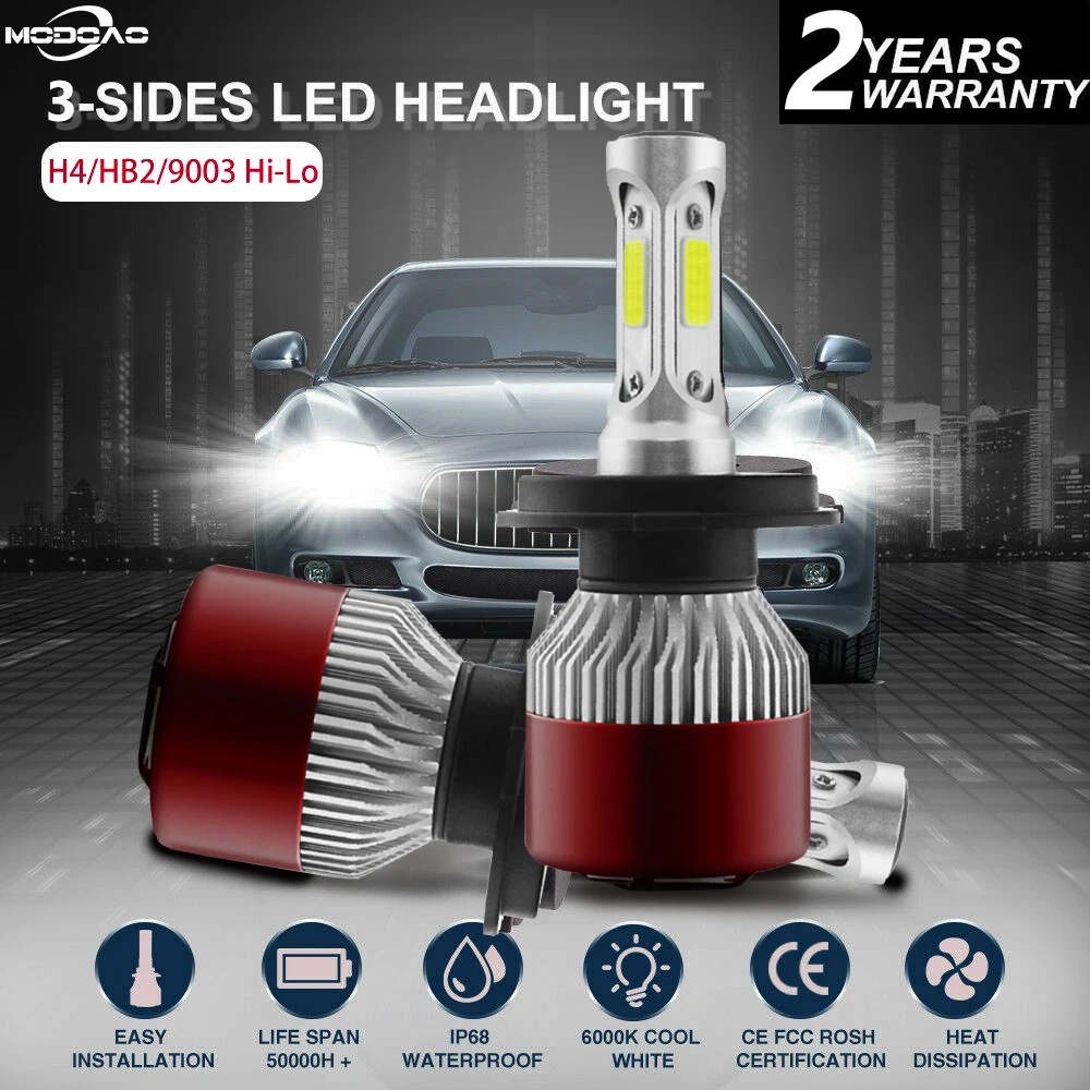 6000K H4 LED авто S2 автомобильные лампы для фар 144W 14400LM 4 сторонний комплект ближнего