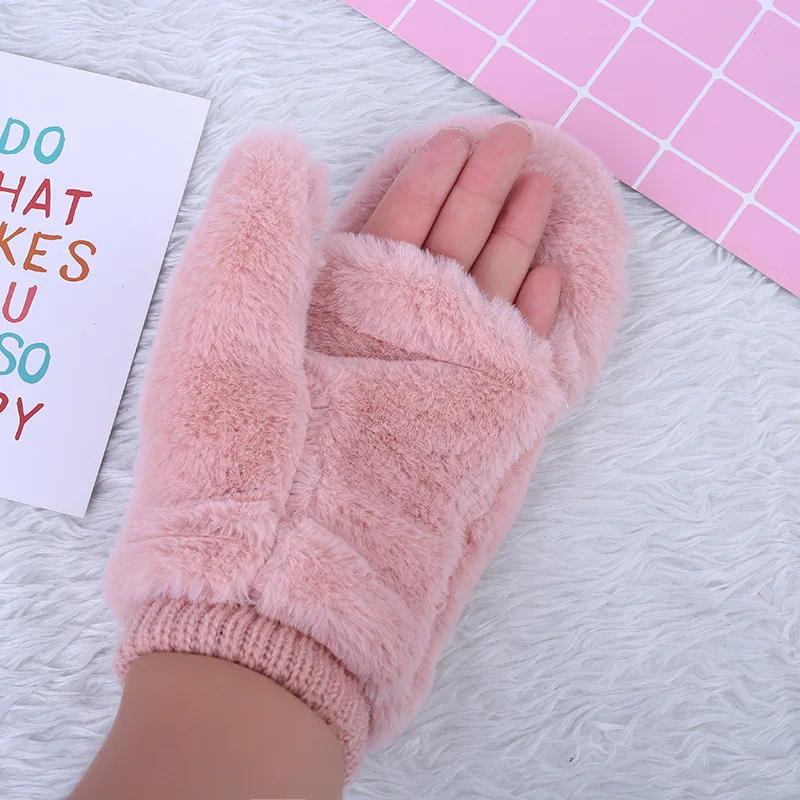 Перчатки женские зимние бархатные вязаные с откидной крышкой кашемировые