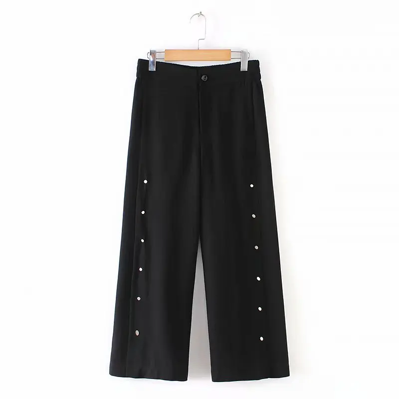 

Women's pants 2019 summer new fashion inlay wide leg pants high waist slim casual trousers women's clothing