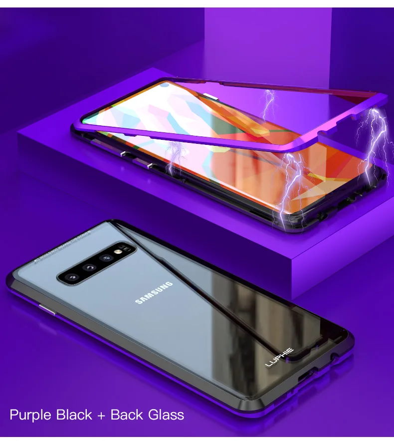 Магнитный чехол LUPHIE для samsung Galaxy S10 Plus S10e, Магнитный чехол, прозрачная Задняя стеклянная крышка для samsung S10 Plus S10e, металлический бампер