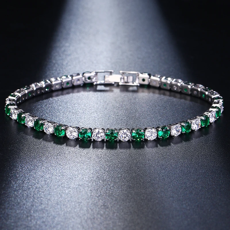 Green And White Новинка, модное с зеленым кристаллом браслет дружбы фенечки для женщин, серебряный цвет, Круглый циркониевый браслет, браслет, подарок - Окраска металла: Green And White