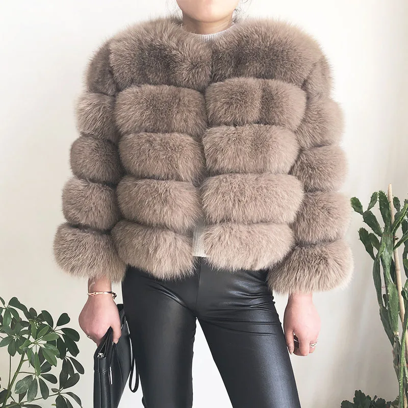 Light khaki Новинка, стильное пальто из натурального меха, натуральный мех, куртка для женщин, зимняя теплая кожаная шуба из лисьего меха, Высококачественный меховой жилет - Цвет: Light khaki