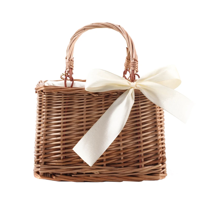 Соломенная Сумка корзинка с бантом для женщин летняя пляжная сумка Кроссбоди из