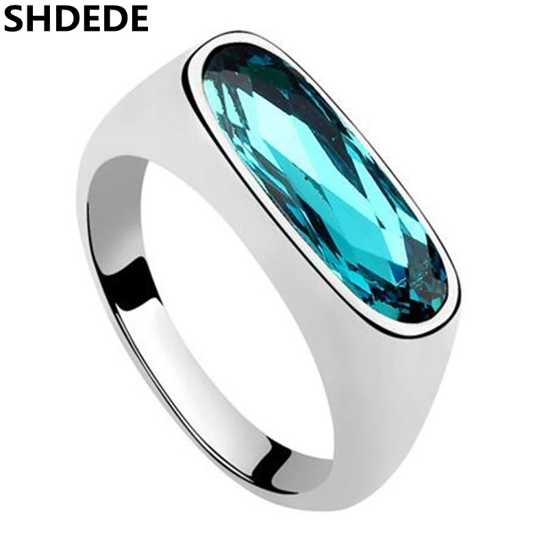 SHDEDE синий кристалл от Swarovski Шарм дизайнерское ювелирное модное обручальное кольцо для женщин-6871