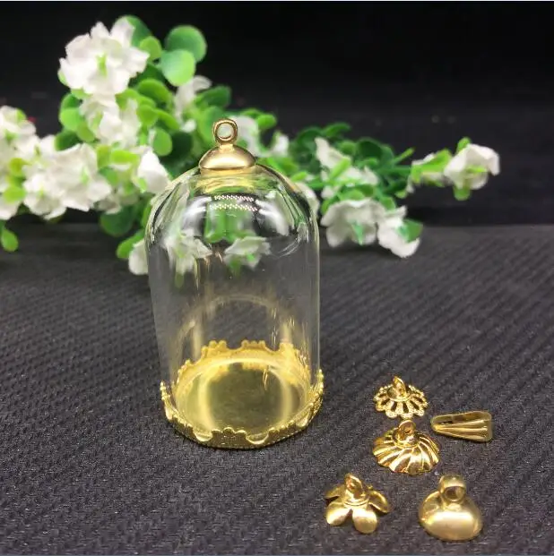 

3sets 38*25mm tube jar glass globe gold crown base tray mixed beads cap vial pendant jewelry necklace handmade glass Terrarium