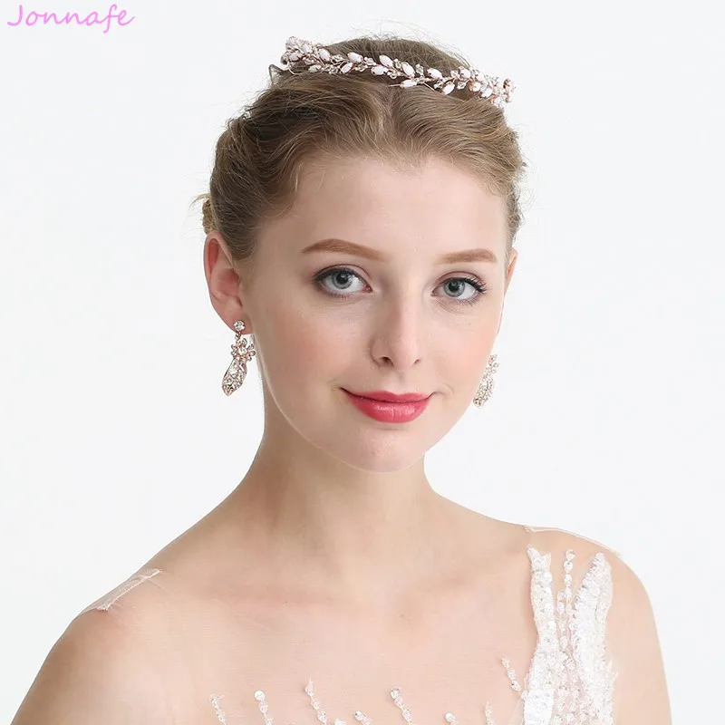 Jonnafe 2019 розовое золото хрустальный свадебный головной убор тиара ручной работы