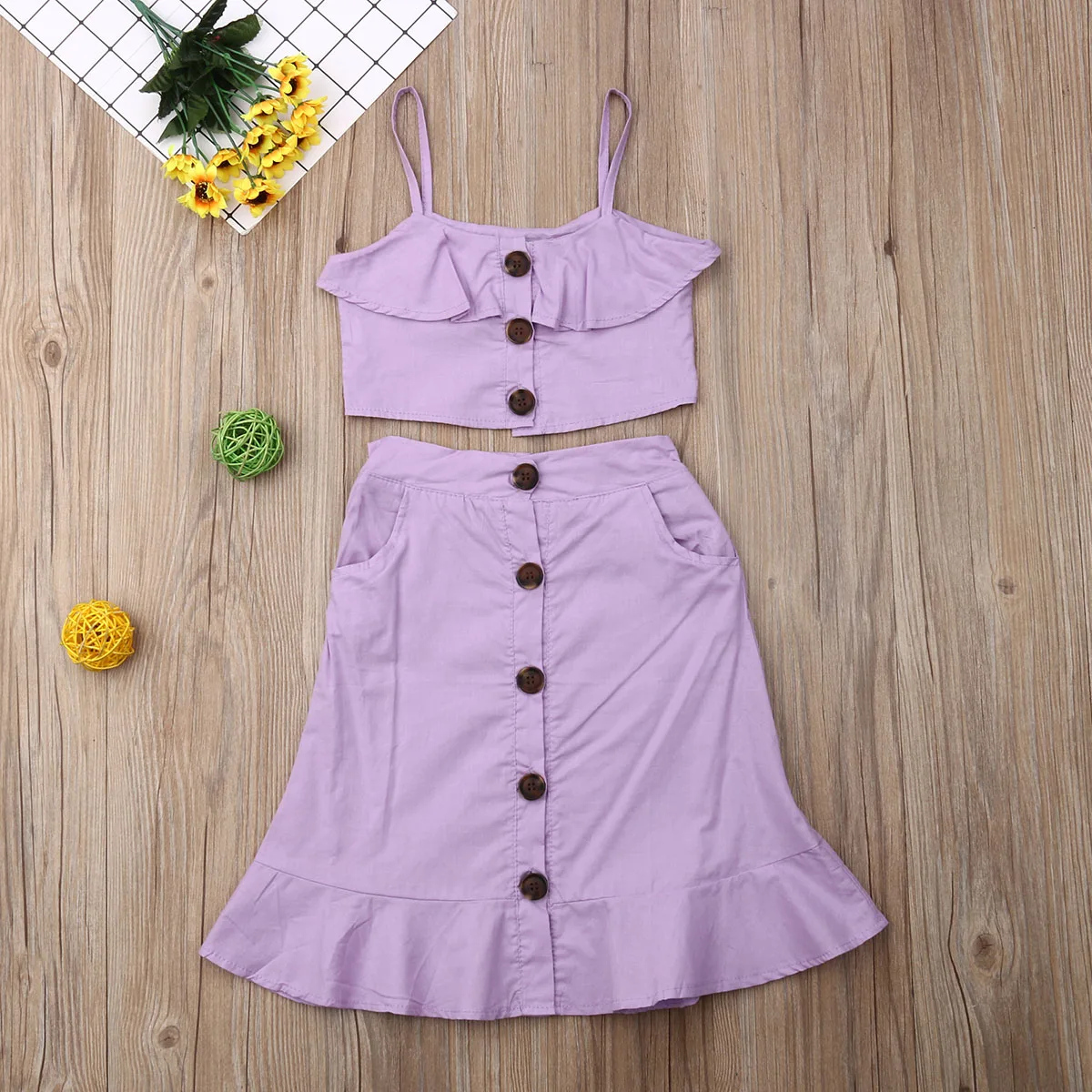 Комплект одежды для маленьких девочек летний однотонный жилет без рукавов с