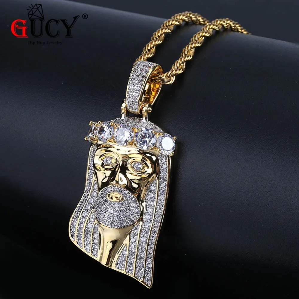 GUCY в стиле хип-хоп с короной изображением Иисуса Христа Цепочки и ожерелья Золото