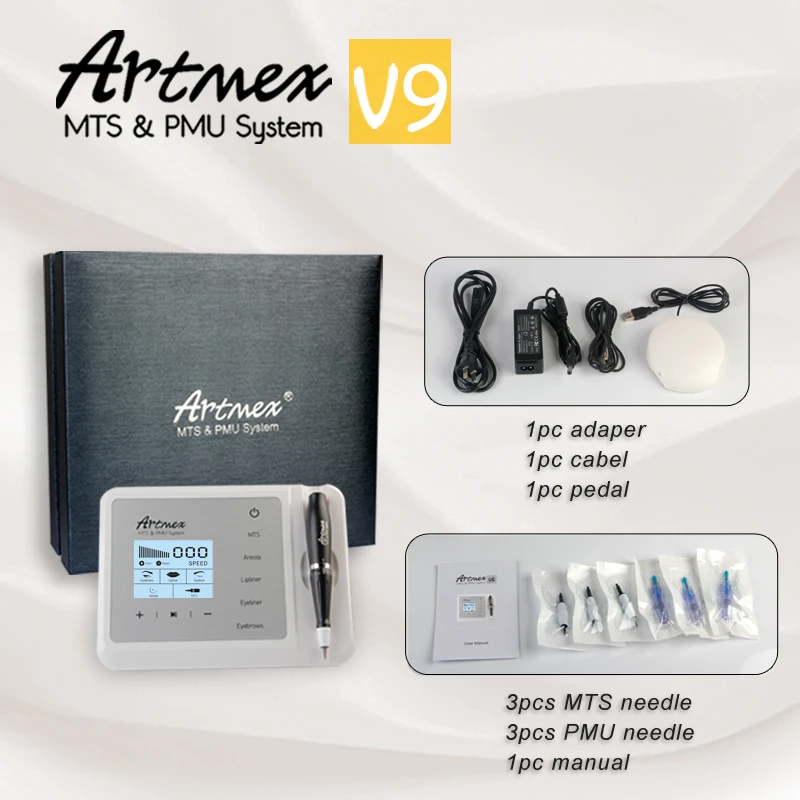Artmex V9 Вращающаяся ручка для бровей и губ Перманентный макияж тату машина МТС пму