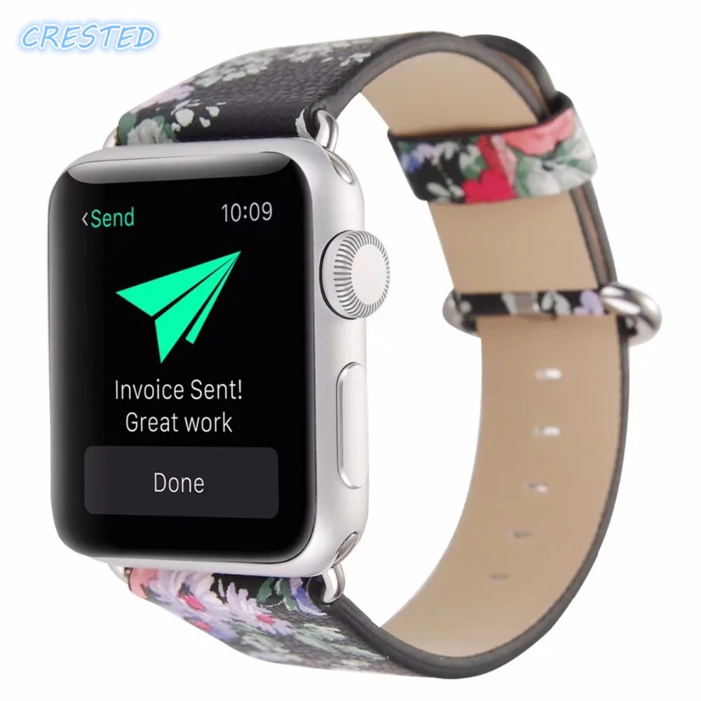 Кожаный ремешок для Apple Watch 38 мм/40 мм iwatch 4/3 42 44 браслет с цветочным принтом дизайн