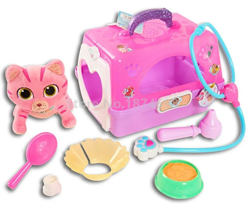 New Doc McStuffins Pet Vet On The Go Carrier Whispers Cat Plush& Figure Tool Accessories Set Kids Toys Dolls for Girls Gifts