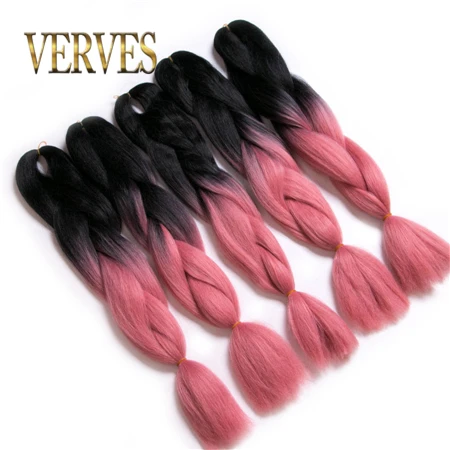 # 1B VERVES плетеные волосы 1 шт. 24 ''большие синтетические косы 100 г/шт., вязанные волосы с эффектом омбре, высокотемпературное волокно для наращивания волос - Цвет: # 1B