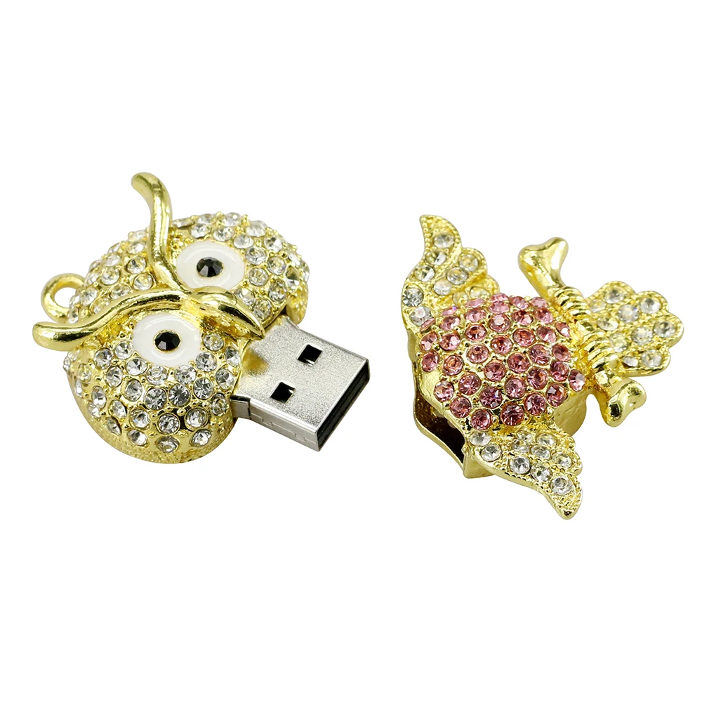 USB флеш-накопитель в виде животных, металлическая Алмазная Сова, флеш-накопитель Nighthawk, 4 ГБ, 8 ГБ, 16 ГБ, 32 ГБ, 64 ГБ, USB карта памяти в подарок с ожерельем