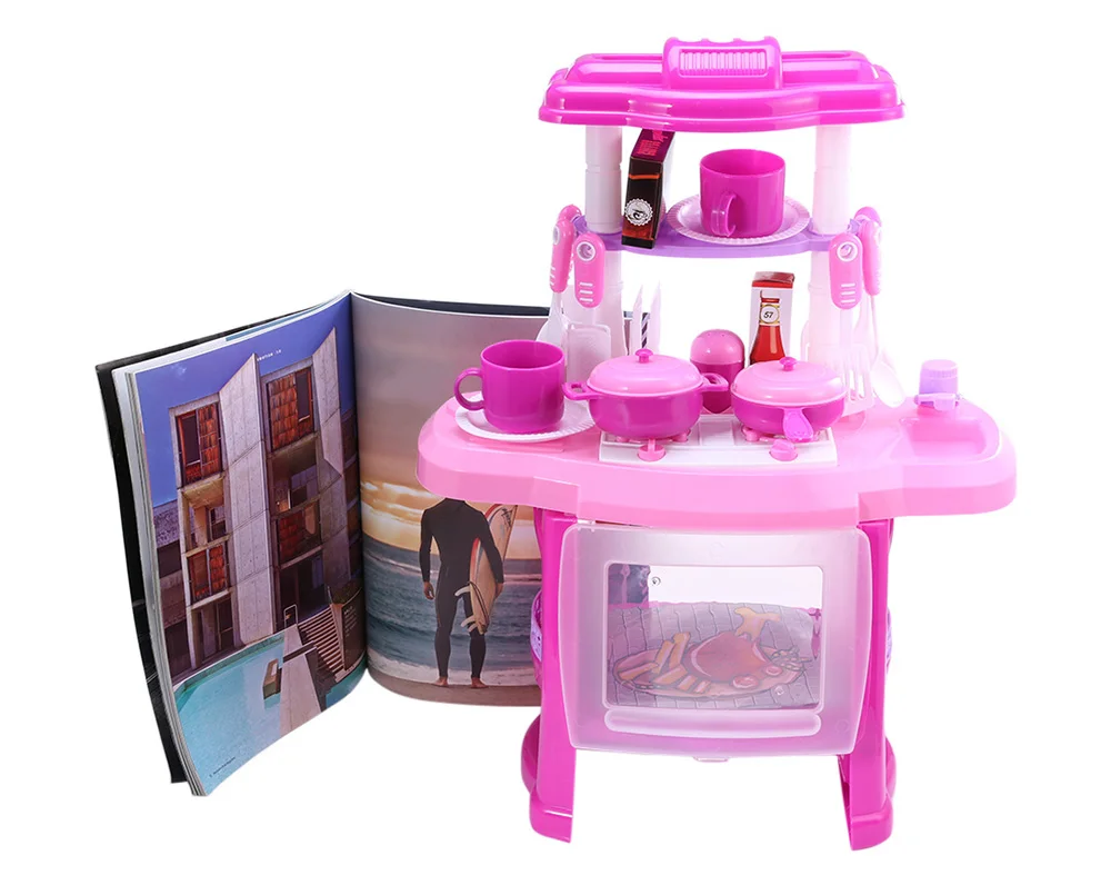Baby Miniature Kitchen Plastic Pretend Play Food Children Toys With Music Light Kids Kitchen Cooking Toy Set For Girls Games Hot