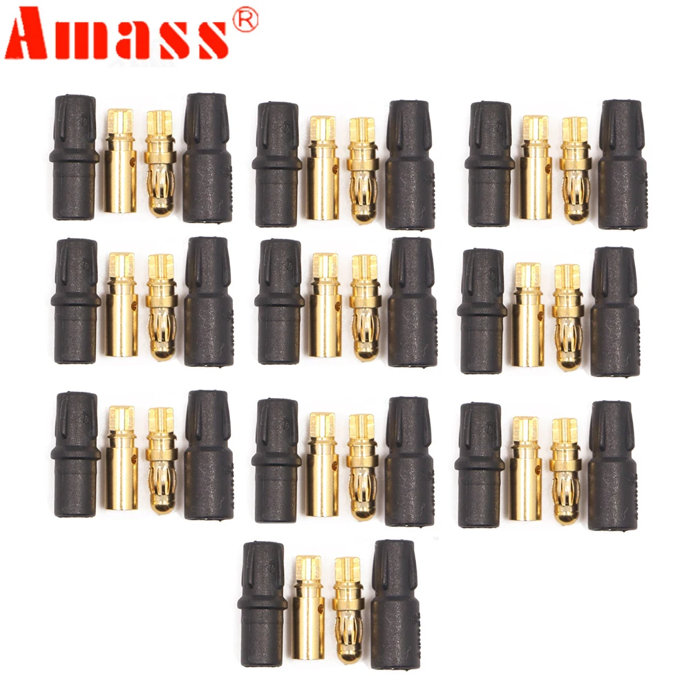 

20pcs Amass 3.5mm SH3.5 Gold Plated Connector with Protective Sleeves For Rc Motor ESC Drone Car Boat (10 Pair)