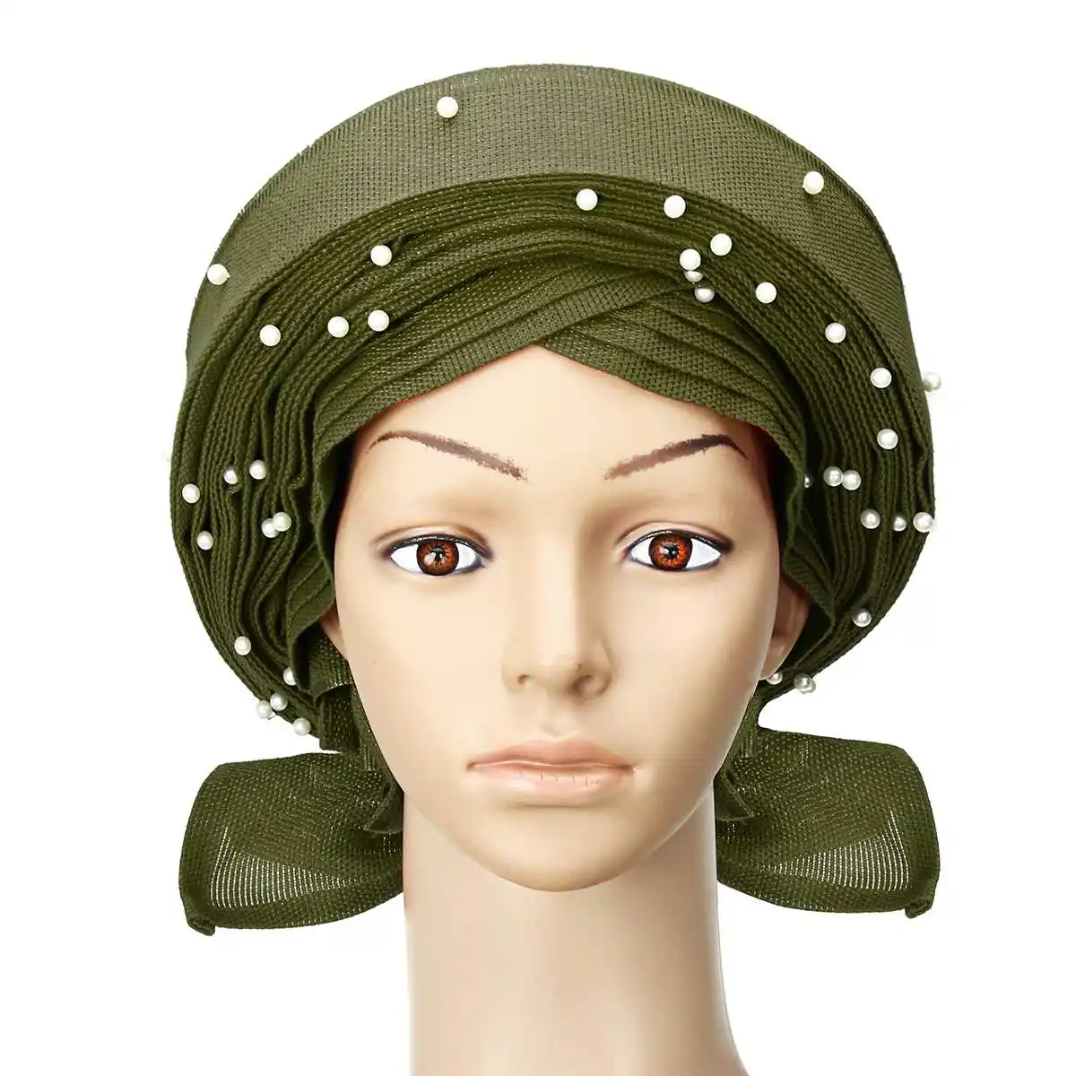 army green 10 типов Африканский головной платок головной убор Африканский головной платок уже heatie ASO OKE повязка на голову с бисером головной убор для женских аксессуаров для волос - Цвет: army green