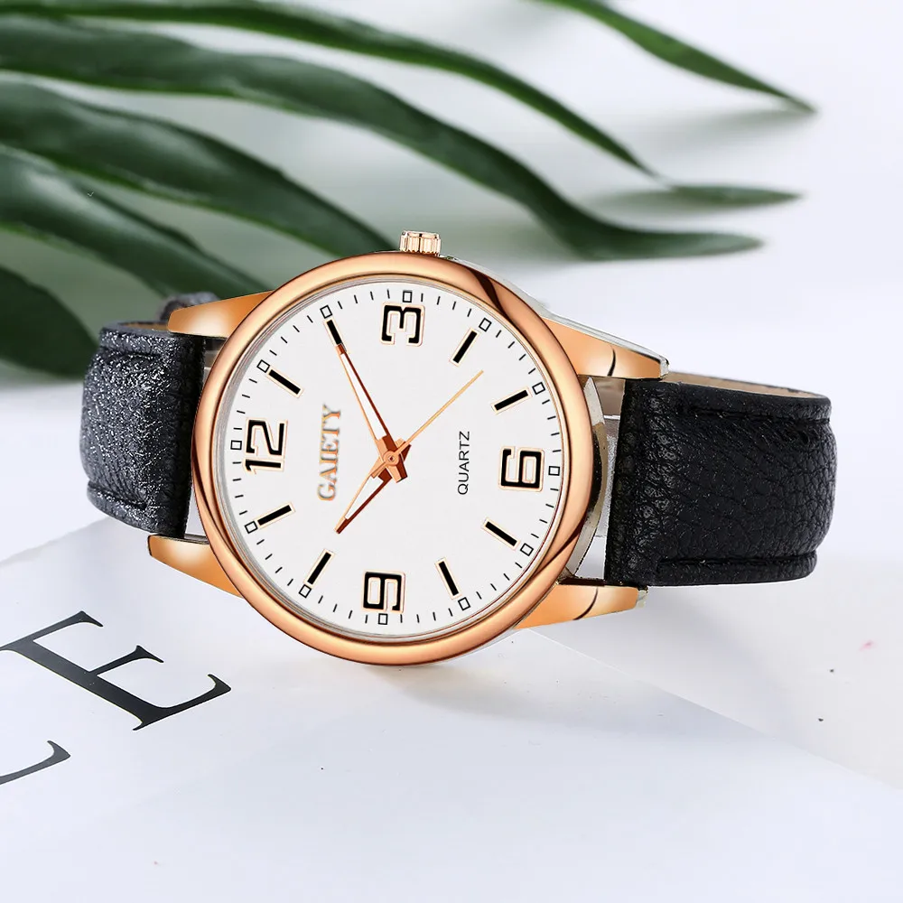 Женские часы с кожаным ремешком аналоговые кварцевые круглые большим