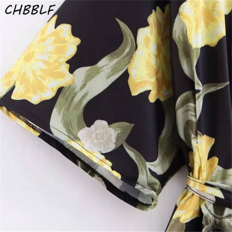 Женское платье с цветочным принтом CHBBLF винтажное бантом и поясом коротким