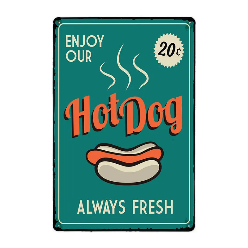 70140 Hot Dogs Retro Tin Sign Hotdog Metal Poster Vintage Plaque Fast Food Hotel Shop Wall Decor 20x30cm - Цвет: 70140