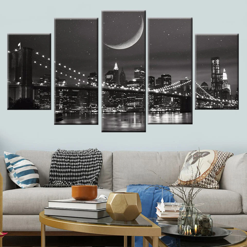 Холст Картина модульная Wall Art рамка домашний Декор 5 шт. New York City Ночная съёмка