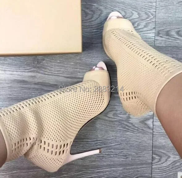 Новинка 2017 года пикантные вязаные туфли на высоком каблуке с открытым носком
