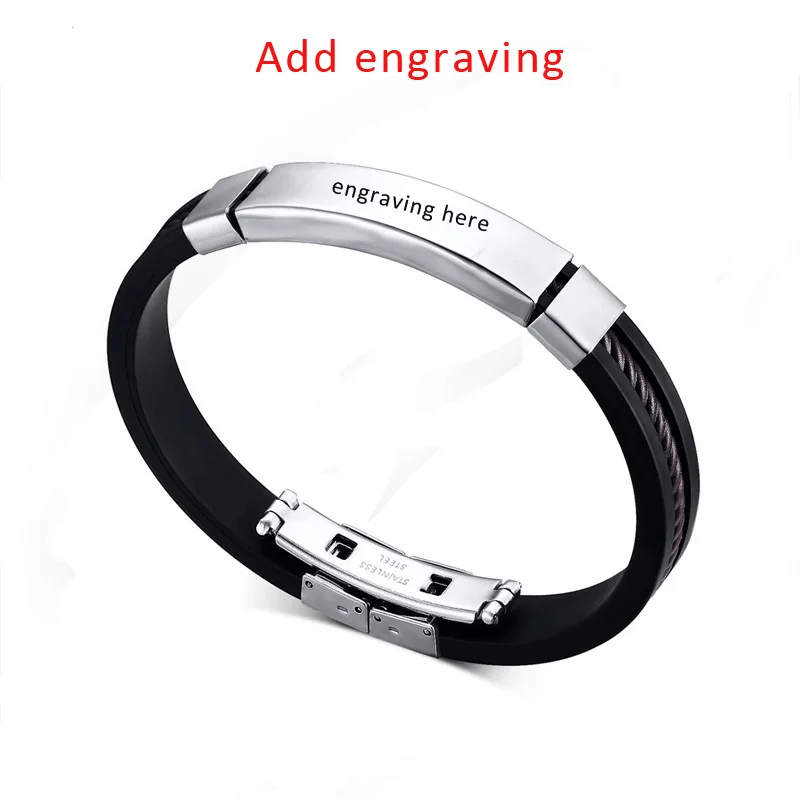 add engraving Индивидуальные гравировка силиконовые браслеты персонализированные мужские Имя ID текст пользовательские мужские браслеты - Окраска металла: add engraving
