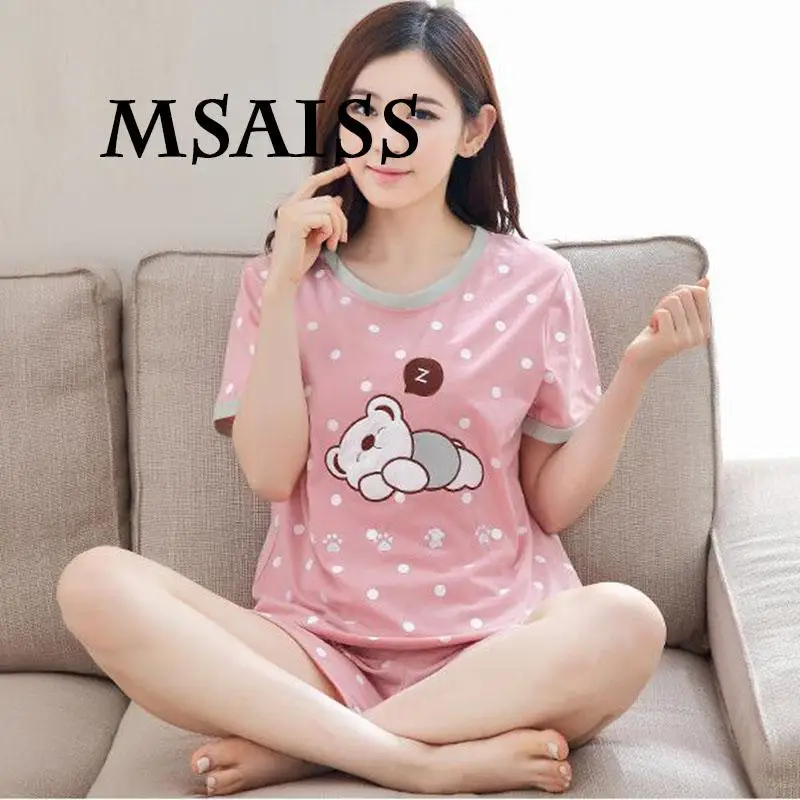 Color4 MSAISS/летние хлопковые пижамы с короткими рукавами для девочек-подростков; женская повседневная домашняя короткая Пижама с милым принтом с героями мультфильмов - Цвет: Color4