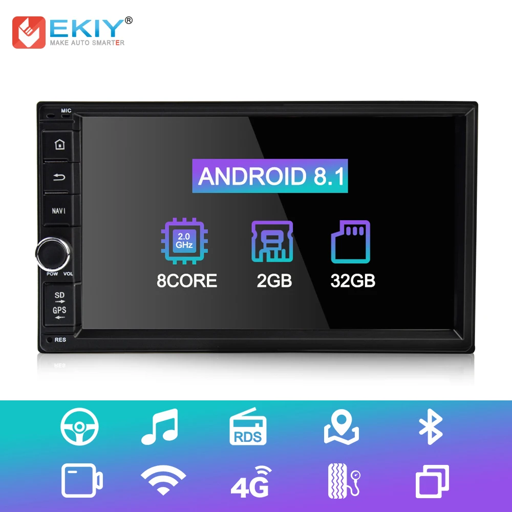 EKIY Android 8 1 ядер 2G 32G Универсальный 2 Din автомобильный DVD GPS навигатор мультимедийный