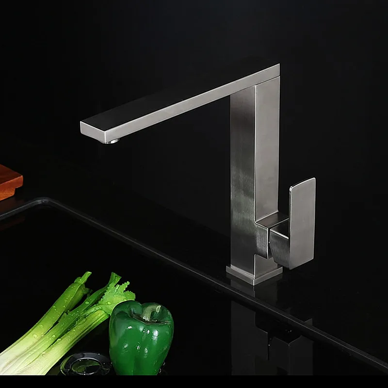 Factory Direct New Arrival Solid Stainless Steel Square Cooby Wide UZI Swivel Brushed Kitchen Laundry Flick Mixer Tap Faucet |