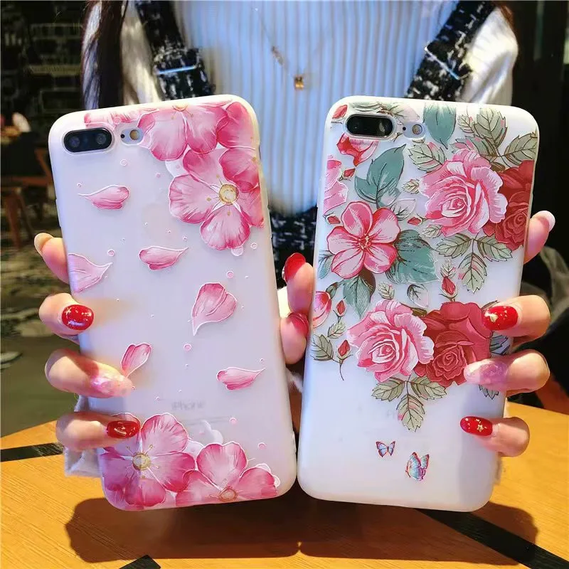 Для iphone 6s 6 8 Plus чехол для 5 5S SE x милый рельефный мультяшный Цветочный Фламинго