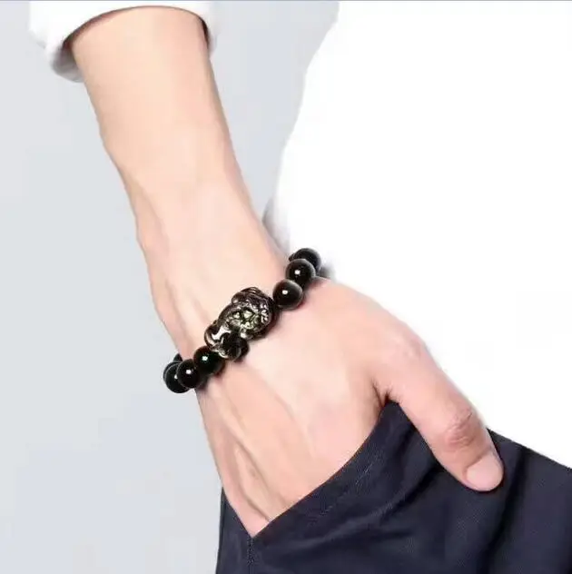 

ashion Natural Gold Obsidian PiXiu Dragon Beads Powerful Bracelet