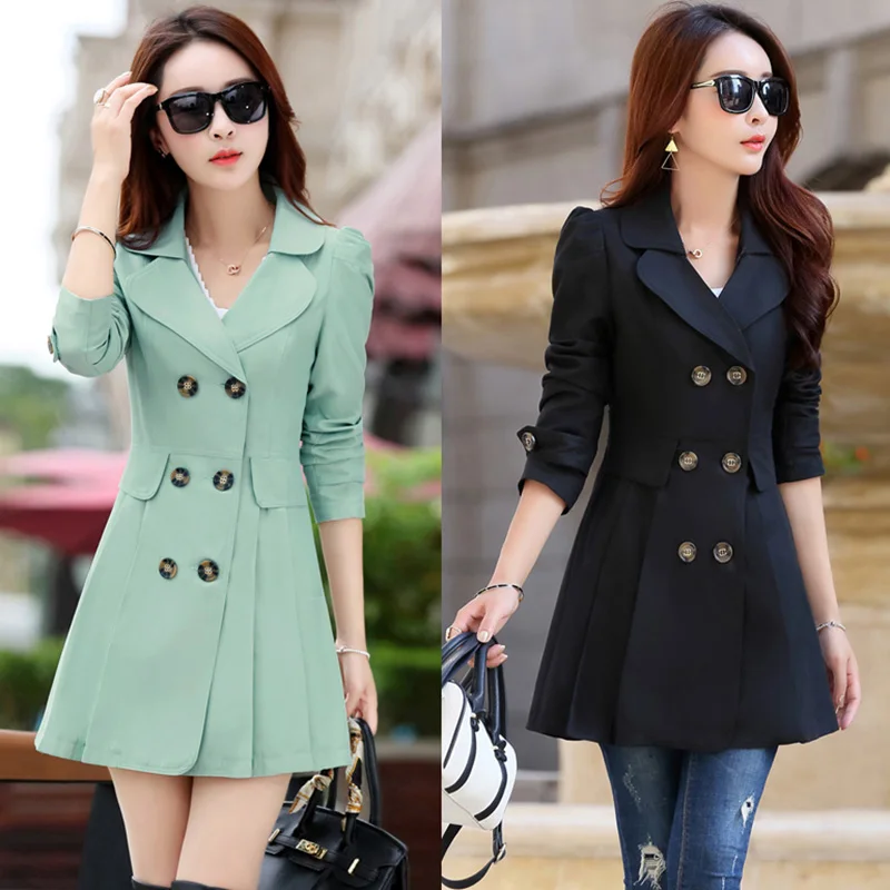 

Spring Autumn New Windbreaker Coat Women Fashion Slim Trench Long Coats Women's Casual Section Black High Waist Overcoat a307