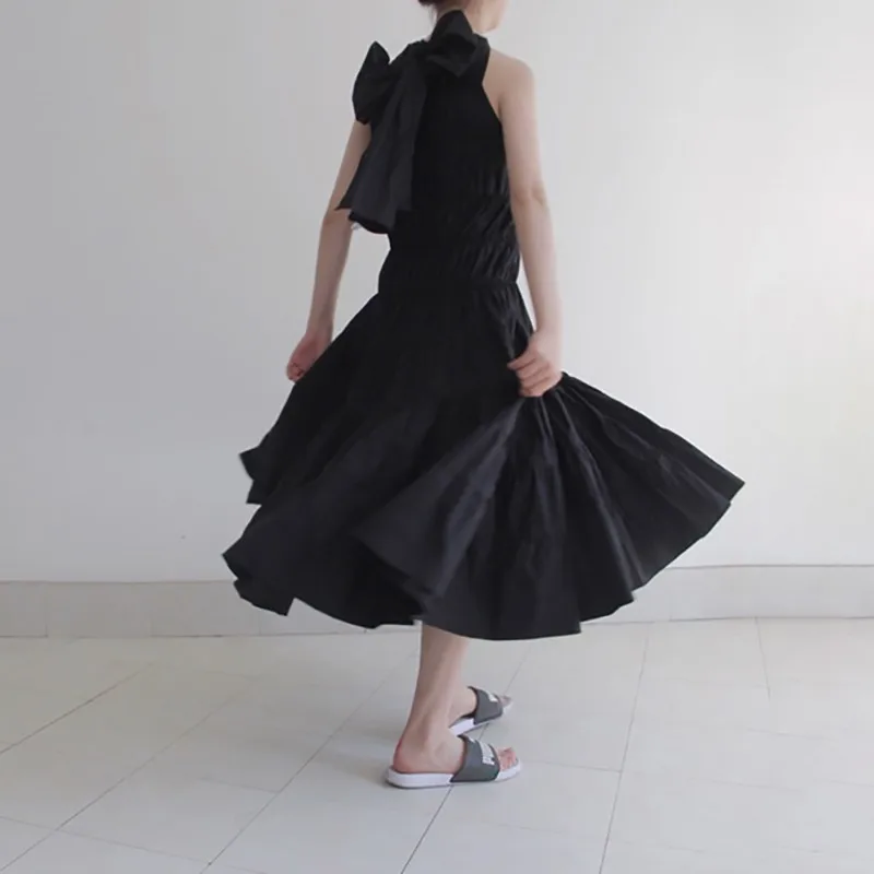 TWOTWINSTYLE элегантное черное платье с открытыми плечами для женщин бантом и стоячим