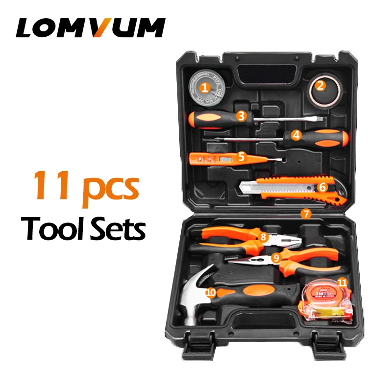 LOMVUM 11 шт. инструменты ручные инструменты бытовые многофункциональные аппаратные инструменты разборка Ремкомплект коробка портативные наборы ручных инструментов