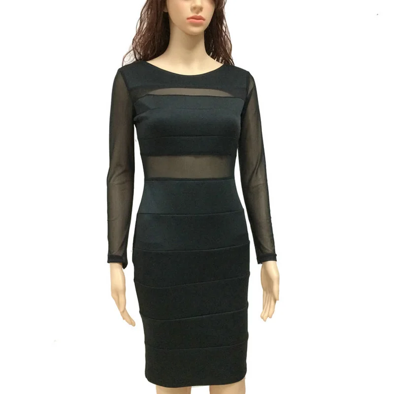 Новинка 2016 Сексуальные вечерние платья с длинным рукавом женское облегающее
