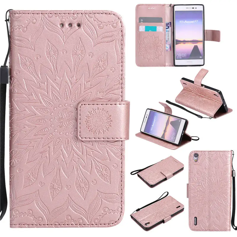 

Flip Wallet PU Leather Case For Huawei Ascend P7 P7-L00 P7-L05 P7-L10 P7-L11 Card Slot Capa Phone Cover Sunflower Coque E23Z